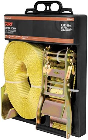 Curt Manufacturing 83048 Single 10,000 lb Ratchet Strap - 27 ft x 2 in Yellow with Yellow Zinc Flat Hooks