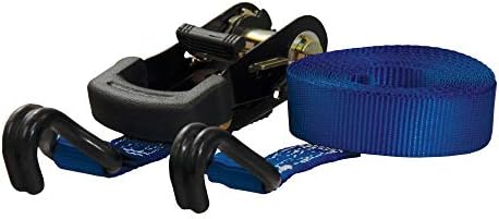 Curt Manufacturing 83019 16 ft Blue Ratchet Strap with Rubber-Coated Hooks
