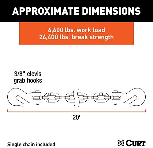 Curt Manufacturing Grade 70 Plus 3/8 Inch x 2 Feet Chain Link for Heavy-Duty Towing - Part 80311