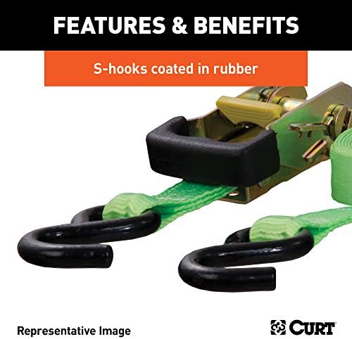 Curt Manufacturing 83027 Lime Green 16 ft Ratchet Strap with Rubber-Coated Hooks
