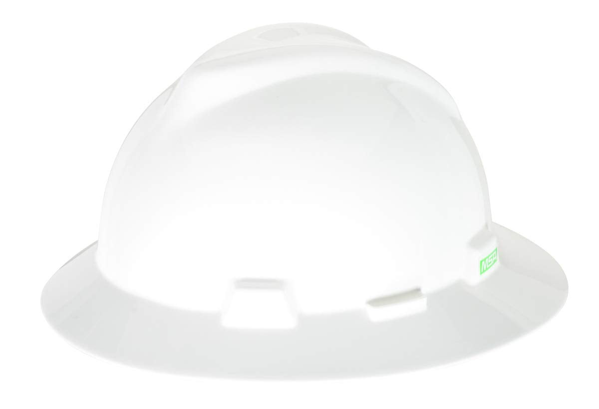 MSA V-Gard Full Brim Hard Hat – White Polyethylene | Fas-Trac III Suspension | ANSI Z89.1-2014 Certified