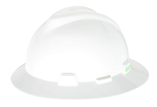MSA V-Gard Full Brim Hard Hat – White Polyethylene | Fas-Trac III Suspension | ANSI Z89.1-2014 Certified