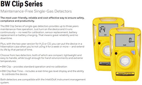 BW Technologies BWC2-M BW Clip Carbon Monoxide (CO) Single Gas Monitor – 35/200 ppm Alarms, Battery Powered, Yellow