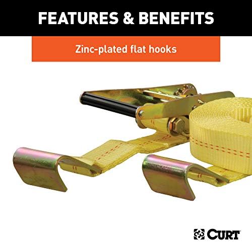 Curt Manufacturing 83048 Single 10,000 lb Ratchet Strap - 27 ft x 2 in Yellow with Yellow Zinc Flat Hooks