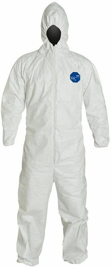 DuPont Tyvek® 400 Coveralls 2XL – White, Hooded, Front Zip, Storm Flap, Elastic Wrists/Ankles