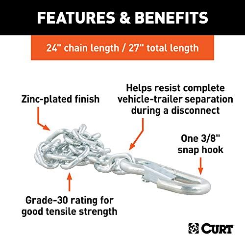 Curt Manufacturing 80312 Grade 30 Plus 3/16 inch x 24 inch Chain Link with J26 Loop
