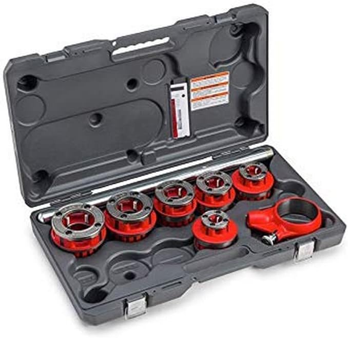 RIDGID 36475 Model 12-R Ratchet Pipe Threader Set with Die Heads & Carrying Case – 1/2" to 2" Capacity