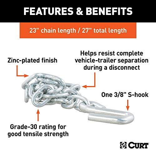 Curt Manufacturing 80020 3/16 Inch x 24 Inch Safety Chain Assembly Grade 30 Plus
