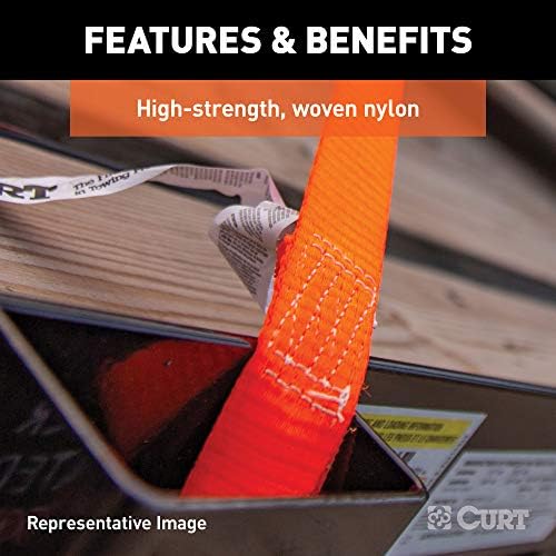 Curt Manufacturing 83048 Single 10,000 lb Ratchet Strap - 27 ft x 2 in Yellow with Yellow Zinc Flat Hooks