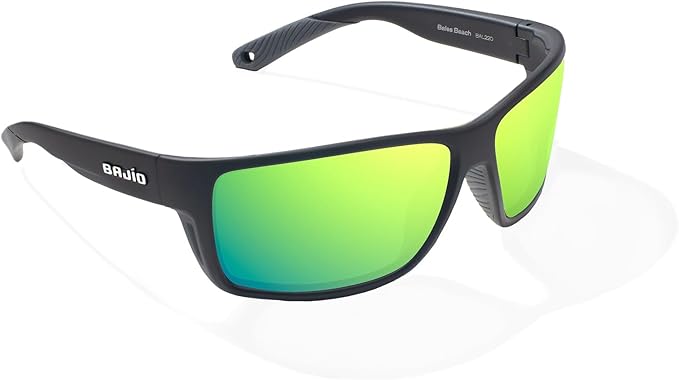 Bajio Sunglasses Bales Beach Green Mirror Glass Black Matte