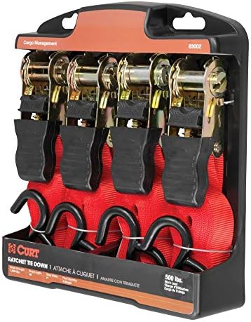 Curt Manufacturing 83002 10 ft Red Ratchet Strap with Rubber-Coated Hooks (4 Pack)