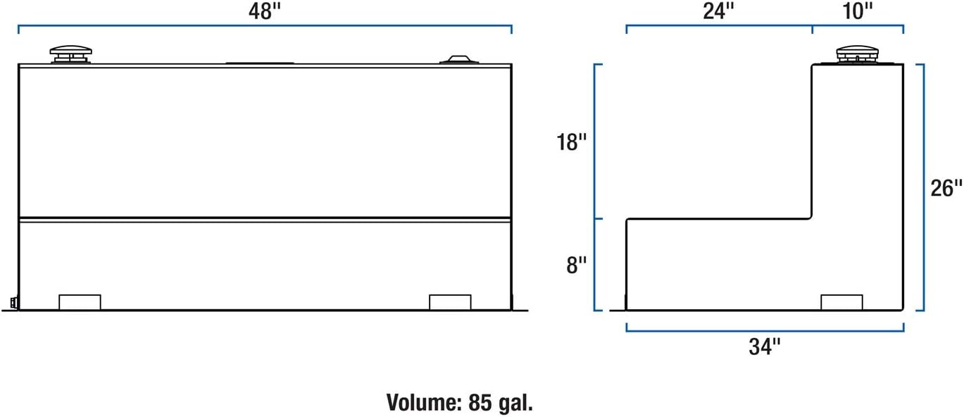 UWS United Welding Services 85 Gallon Matte Black Steel L-Shape Transfer Tank - Model ST-85-L-MB
