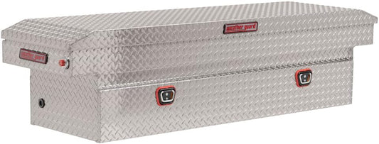 Weather Guard 127 - 0 - 03 Saddle Box – 71.5" x 72" Durable Aluminum Truck Tool Box, Diamond Plate Silver - Autosphere