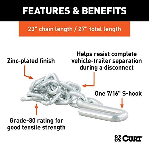 Curt Manufacturing 80040 1/4 Inch x 23 Inch Safety Chain Assembly Grade 30 Plus