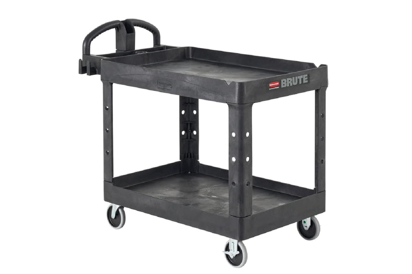 Rubbermaid Commercial Products 2‑Shelf Utility/Service Cart – Medium, Black Lipped Shelves, Ergonomic Handle, 500 lb Capacity (Model FG452088BLA)