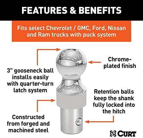 Curt Manufacturing 60634 3-Inch 38,000 lb OEM Style Gooseneck Hitch Ball for Trucks Without OEM Puck System