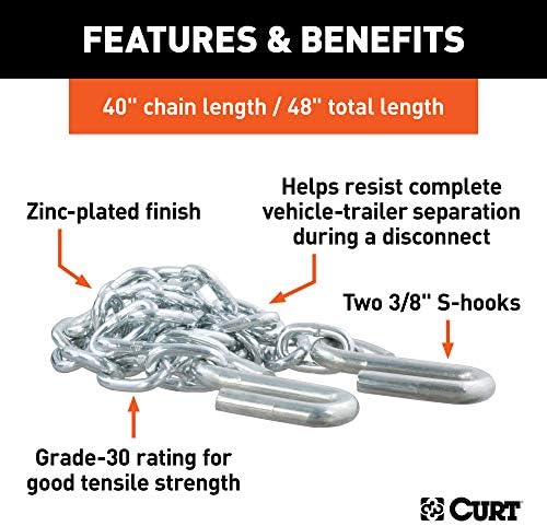 Curt Manufacturing 80010 3/16 Inch x 41 Inch Safety Chain Grade 30 Plus (2) J26 Bulk