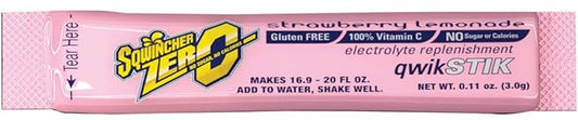 Sqwincher Qwik Stik® ZERO Sugar – Strawberry Lemonade, 0.11 oz Powder Pack, Yields 20 oz (159060099), Case