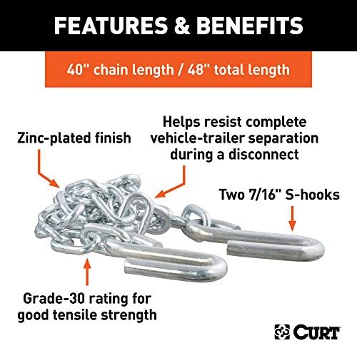 Curt Manufacturing 80030 1/4 Inch x 40 Inch Safety Chain Assembly Grade 30 Plus (2 Pack)