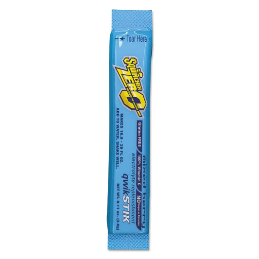 Sqwincher® Qwik Stik® ZERO Sugar Electrolyte Drink Mix – Mixed Berry, 0.11 oz Stick, 500 per Case