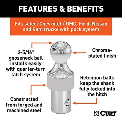Curt Manufacturing 60627 2 5/16-Inch OEM Style Gooseneck Hitch Ball for Trucks Without Puck System