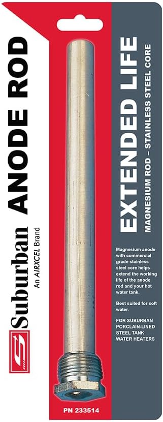 Suburban MFG Magnesium Anode Rod for RV & Home Water Heaters – 9" Length, 3/4" Thread | Corrosion Protection & Extended Tank Life (233514)