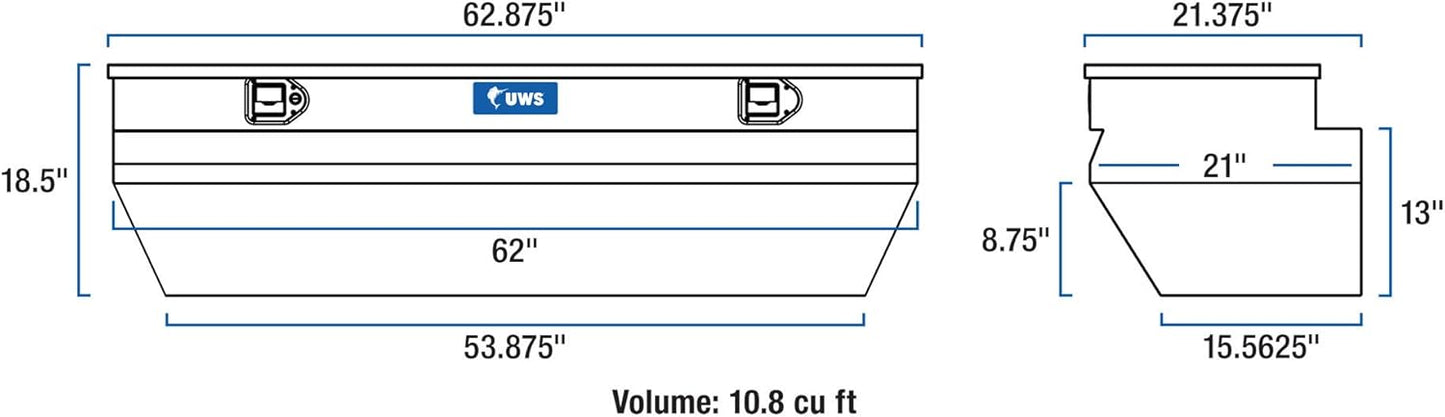 UWS EC20371 62-Inch Bright Aluminum Wedge Angled Utility Chest Box – Heavy-Duty, Weatherproof Truck Tool Storage