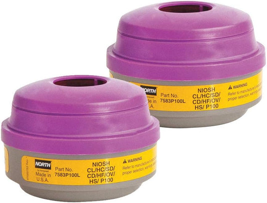 Honeywell North 7583P100L Gas & Vapor Cartridge – P100 Filter, Chlorine, HCl, Organic Vapors (1 Pair)