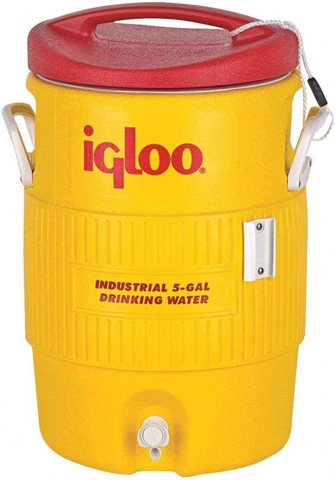 Igloo 5-Gallon Industrial Water Cooler – Red/Yellow | Drip-Resistant with Cup Dispenser
