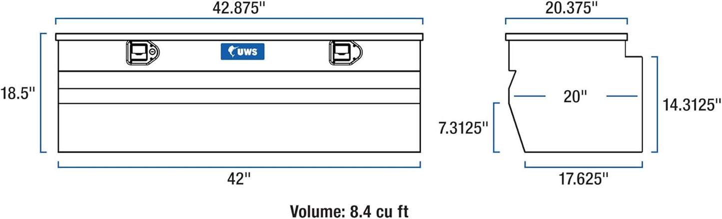 UWS EC20221 42" Heavy-Wall Aluminum Wedge Truck Storage Box with RigidCore Lid – Secure, Weatherproof, Durable Tool Chest