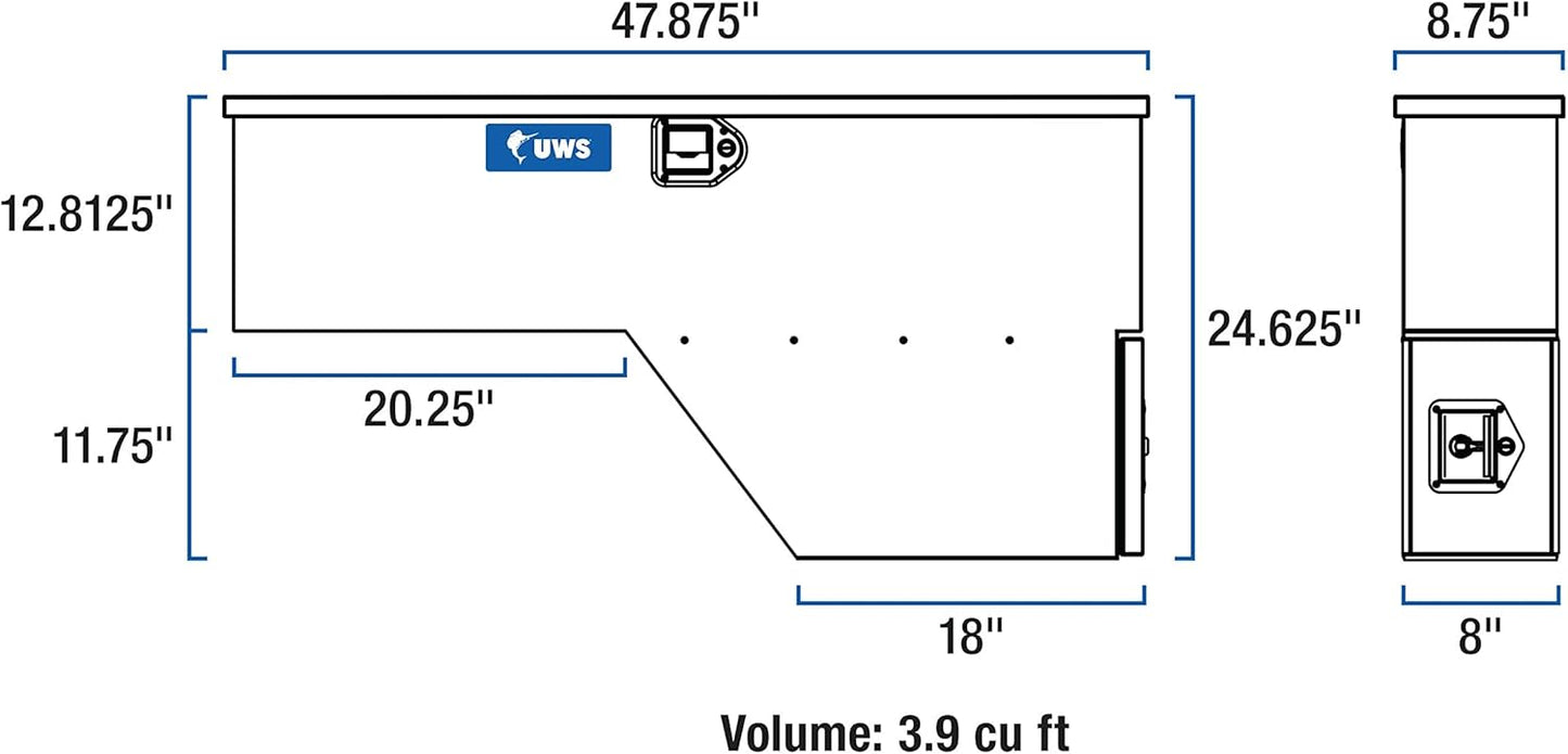 UWS FW-48-DS-D-BLK 48" Black Aluminum Driver Side Fenderwell Tool Box with Drawer