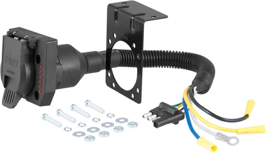 Curt Manufacturing 57676 7-Way Round to 4-Way Flat Trailer Wiring Adapter with Integrated Test Lamps