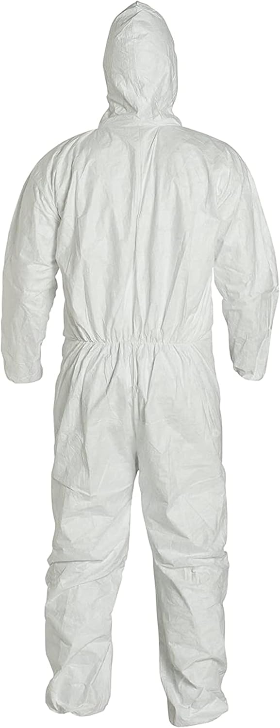 DuPont Tyvek® 400 Coveralls 2XL – White, Hooded, Front Zip, Storm Flap, Elastic Wrists/Ankles