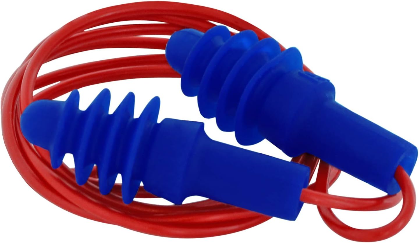 Howard Leight DPAS30R AirSoft Reusable Earplugs – Flanged with Red Polycord, 100 Pairs – Blue
