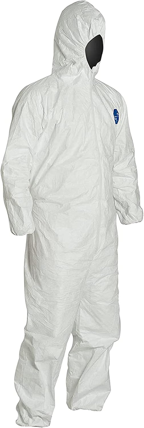 DuPont Tyvek® 400 Coveralls 2XL – White, Hooded, Front Zip, Storm Flap, Elastic Wrists/Ankles