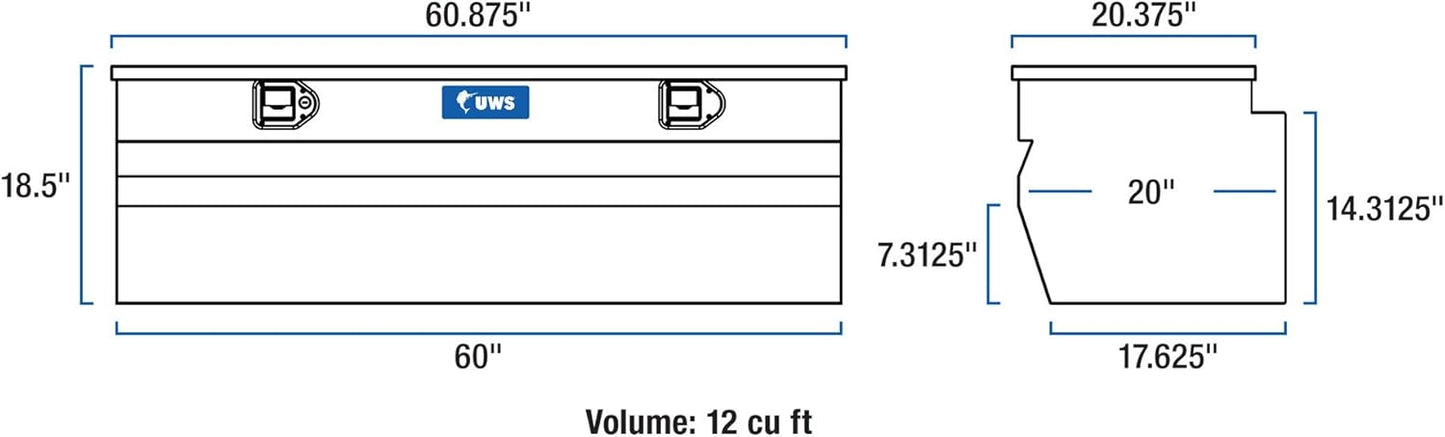 UWS EC20362 60" Gloss Black Heavy-Wall Aluminum Wedge Truck Storage Box with RigidCore Lid – Lockable, Weatherproof Tool Chest