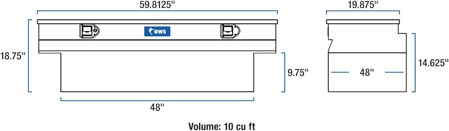 UWS EC20342 60" Gloss Black Heavy-Wall Aluminum Notched Truck Storage Box with RigidCore Lid – Lockable, Weatherproof Tool Chest