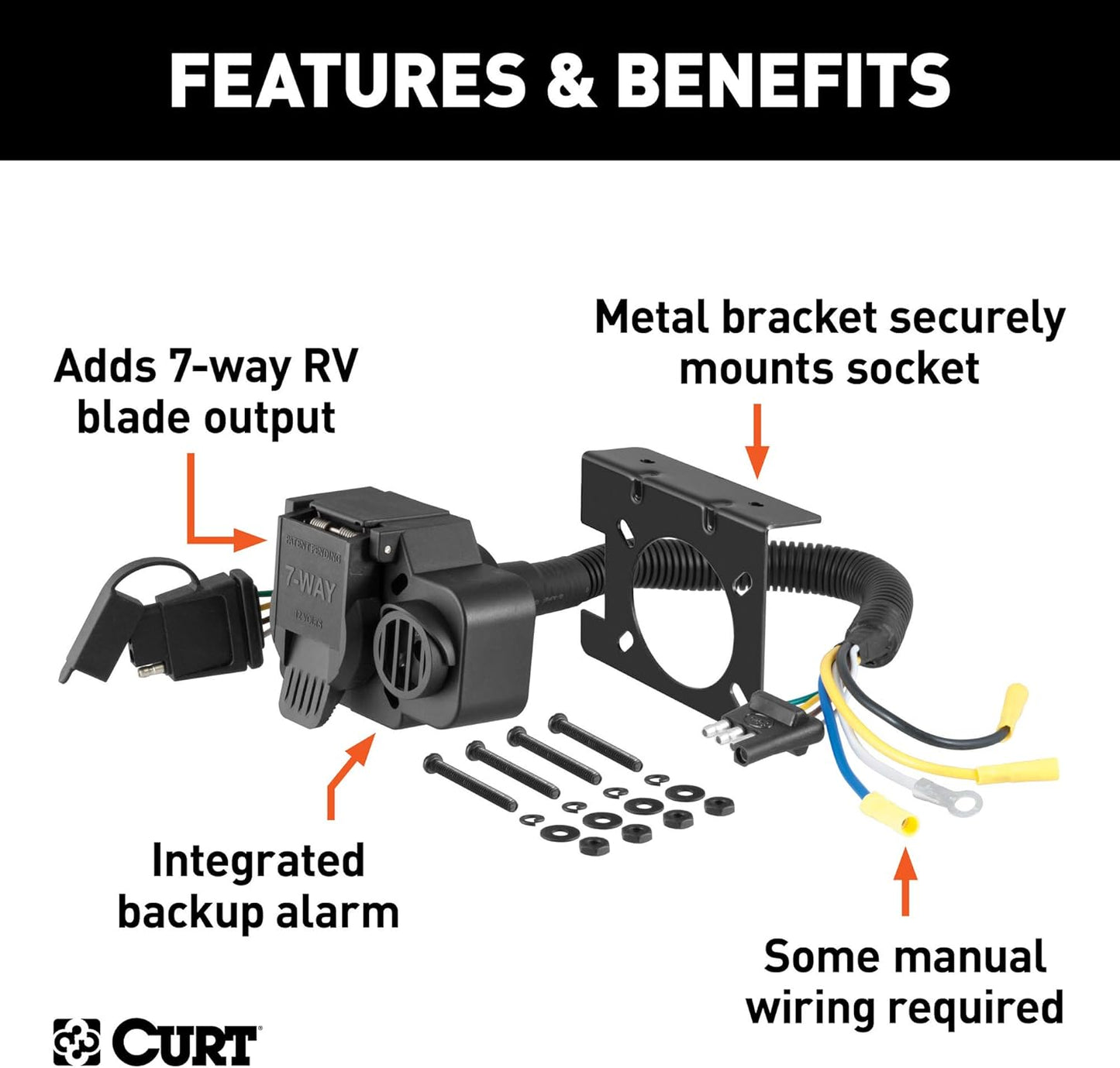 Curt Manufacturing 57102 Multifunction Socket with Backup Alarm - Universal Fit