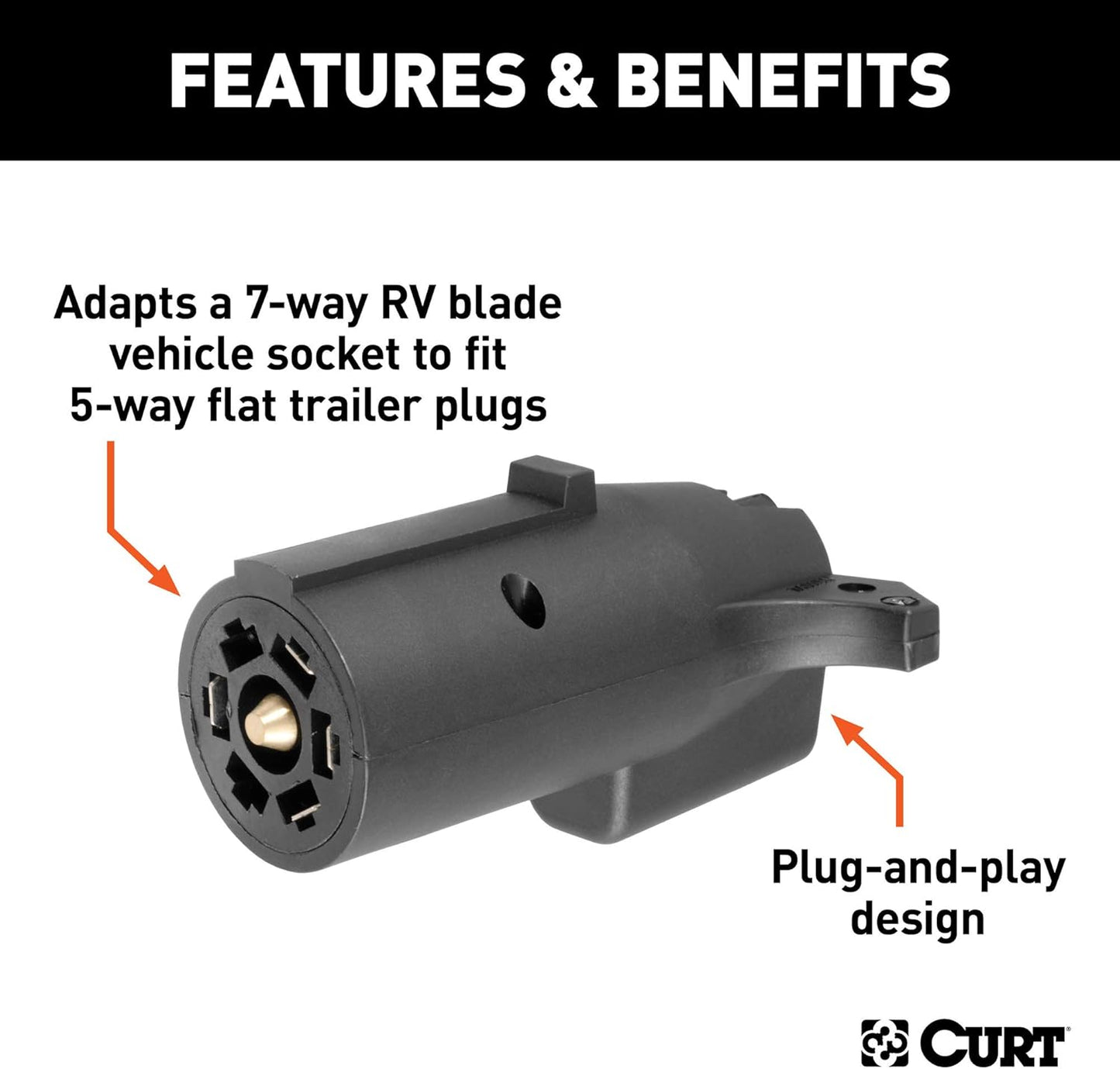 Curt Manufacturing 57250 7-Way RV Flat Connectors to 5-Way Flat Adapter