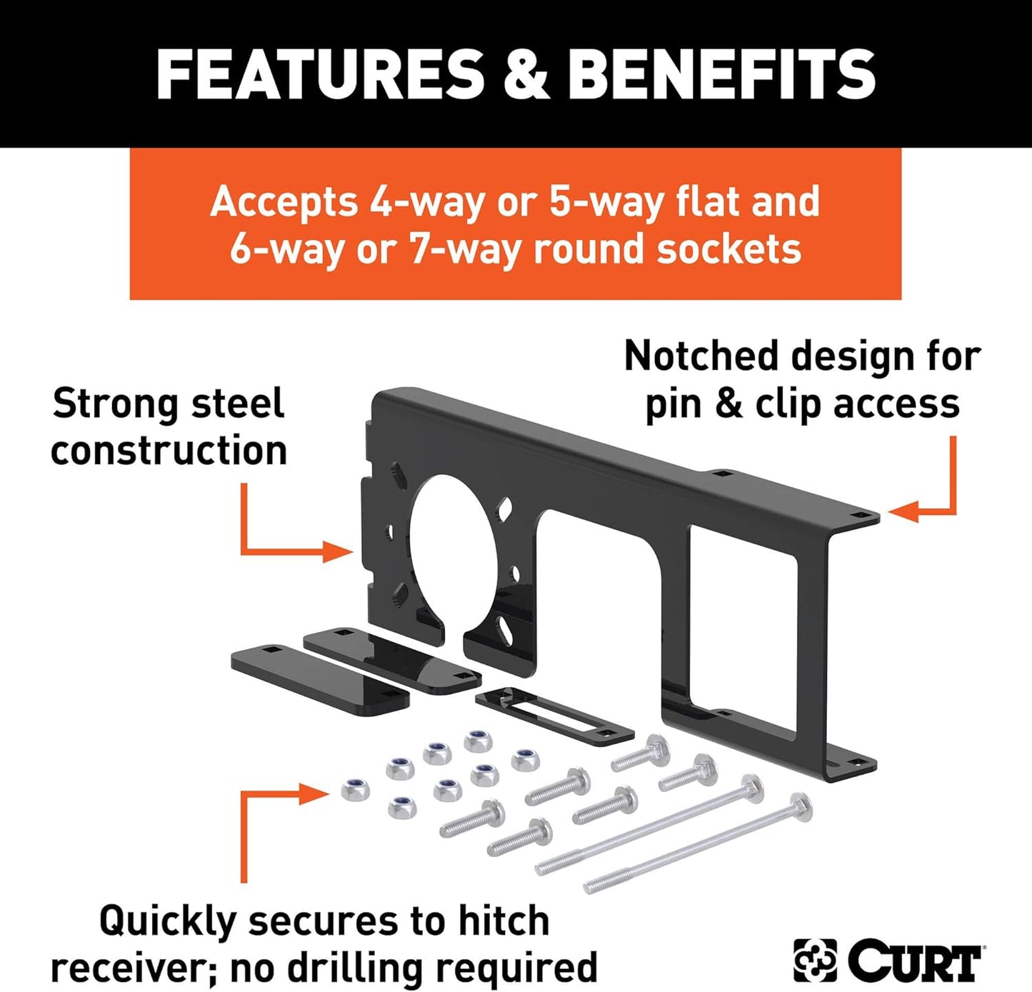 Curt Manufacturing 58001 4-Way and 5-Way Flat Easy Mount Bracket for 2-Inch Receiver Hitch