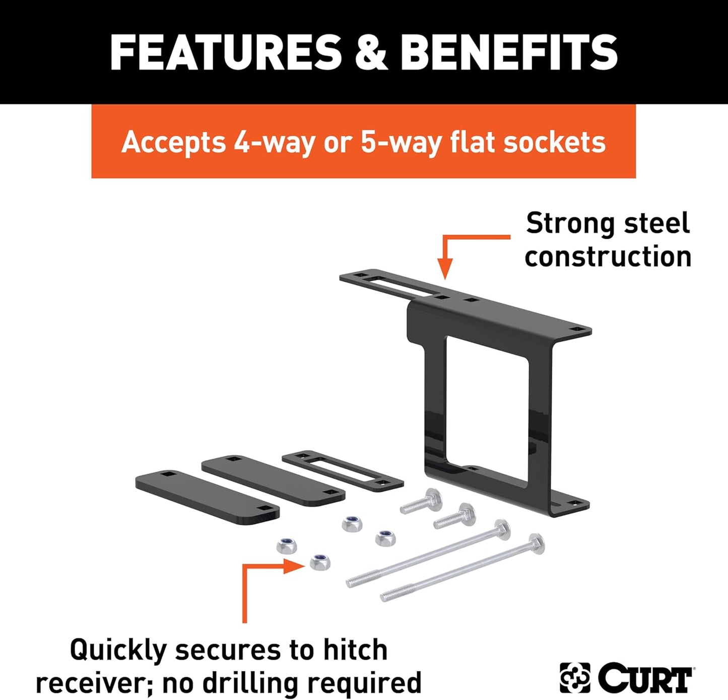 Curt Manufacturing 58002 4 & 5 Way Flat Easy Mount Bracket for 1-1/4 Inch Receiver Hitch