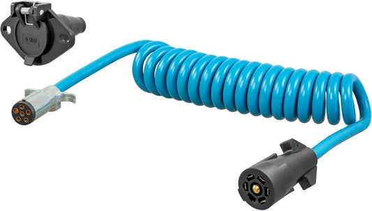 Curt Manufacturing 57283 8 ft Dinghy Towing Adapter & Socket - 7-Way RV Blade to 6-Way Round Vehicle Connector