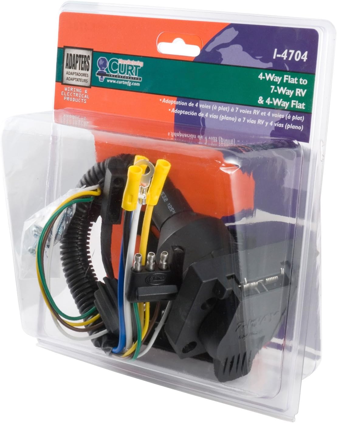 Curt Manufacturing 57672 4-Way Flat to 7-Way Round and 4-Way Flat Trailer Wiring Adapter
