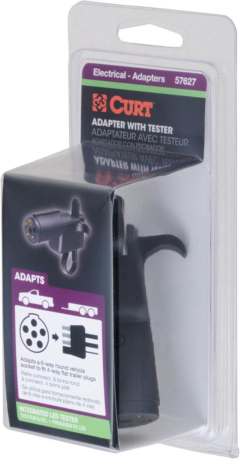 Curt Manufacturing 6 Way Round to 4 Way Flat Trailer Wiring Adapter (Part #57627)