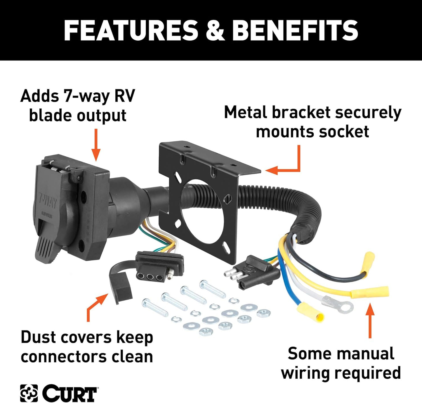 Curt Manufacturing 57672 4-Way Flat to 7-Way Round and 4-Way Flat Trailer Wiring Adapter