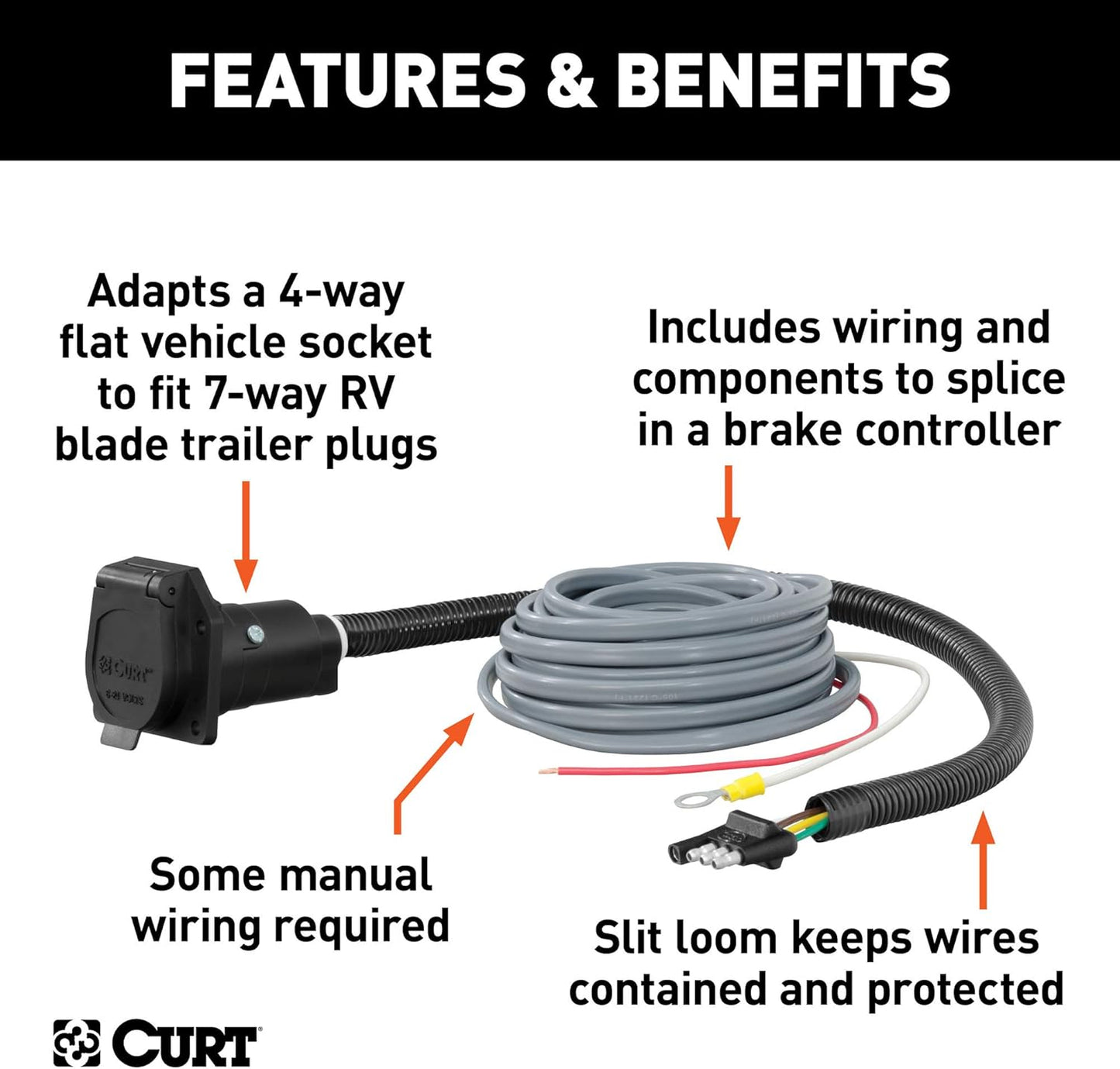 Curt Manufacturing 4 to 7 Way Trailer Adapter with Brake Control Wiring - Part 57186