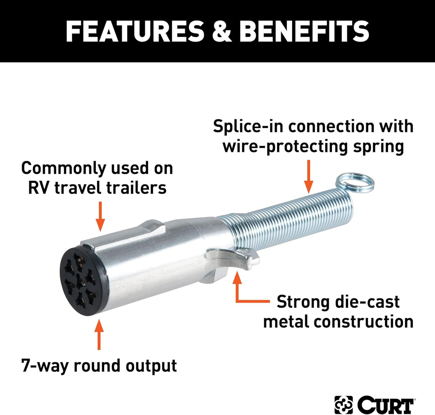 Curt Manufacturing 58180 7-Pole Die Cast Trailer End Connector with Spring