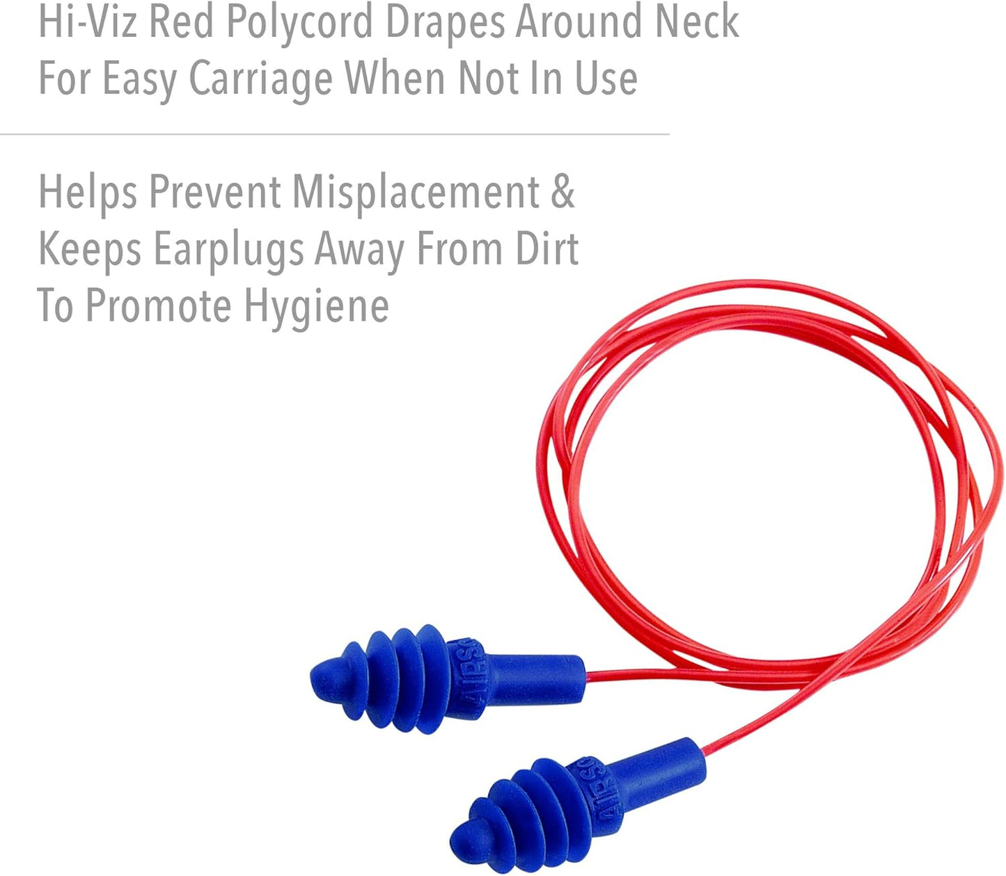 Howard Leight DPAS30R AirSoft Reusable Earplugs – Flanged with Red Polycord, 100 Pairs – Blue