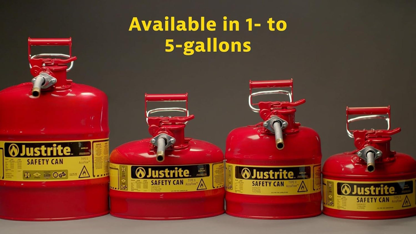 Justrite 5 Gallon Type II Yellow Diesel Safety Can with Flame Arrester, Flexible Metal Spout & Self - Closing Lid – OSHA Compliant Gas Can | Model 7250230 - Autosphere
