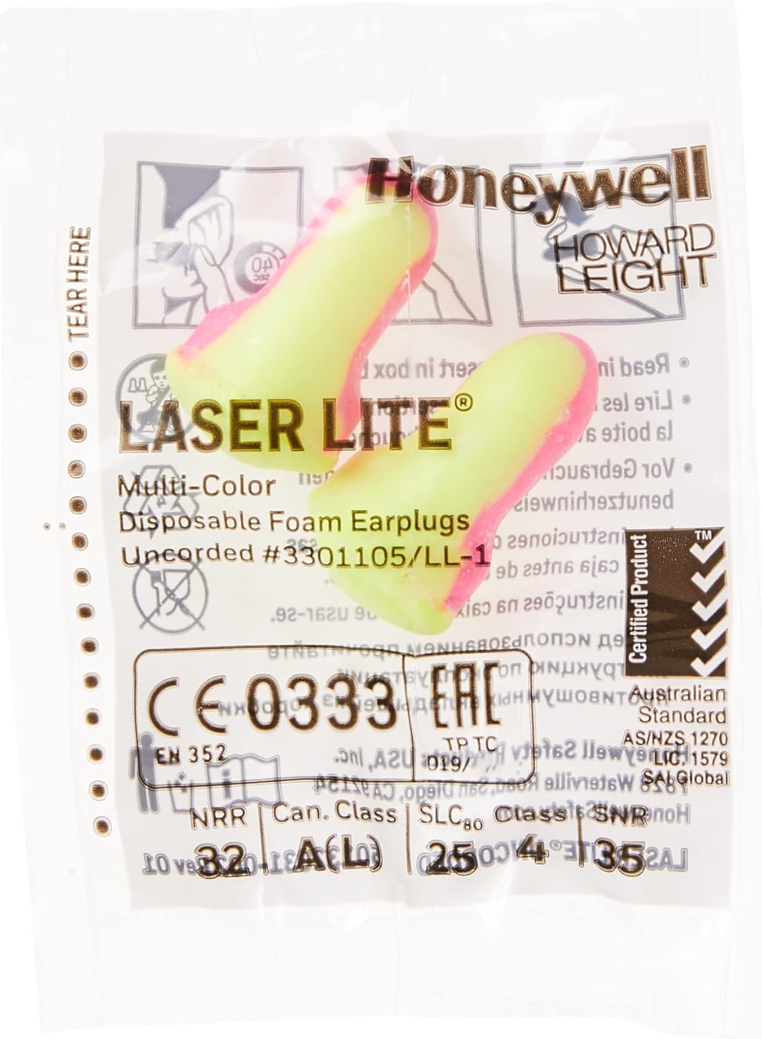 Laser Lite® Foam Disposable Earplugs – Magenta/Yellow, Uncorded, 200 Pairs/Box